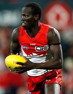 AFL 2016 First Semi Final - Sydney v Adelaide SYDNEY, AUSTRALIA - SEPTEMBER 17: Aliir Aliir of the Swans in action during the 2016 AFL First Semi Final match between the Sydney Swans and the Adelaide Crows at the Sydney Cricket Ground on September 17, 2016 in Sydney, Australia. (Photo by Adam Trafford/AFL Media)